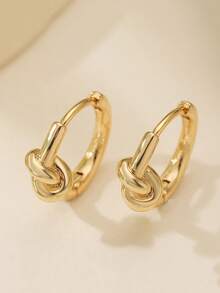 1 Pair Minimalist Metal Geometric Knot Earrings, Fashionable Versatile Women's Casual Ear Hooks, Suitable For Daily Wear, Commuting, Parties, Business Banquets And Any Occasion - Gold - View 1