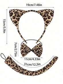 3-Piece Cute Fun Cheetah Costume Accessories - Includes Cat Ear Headband, Tail And Bow, Suitable For Carnival, Festival And Party - Leopard - View 7
