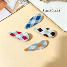 2pcs/8pcs Plaid Hair Clips, Sweet Square Tear-Drop Shaped BB Hair Accessories, Duckbill Hair Clips, Colorful Geometric Grid Hair Accessories, Suitable For Girls Daily Wear - Multicolor - View 10