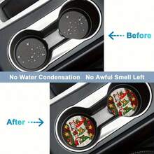 2D Christmas Santa Claus Theme Car Cup Holder Coasters 2pcs Set, 2.75 Inches, Designed To Prevent Slipping And Keep Your Car Cup Holder Clean And Dry. Made Of Acrylic Material. - Multicolor - View 5
