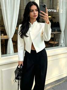 DEEKA Spring/Summer New Women's European And American Style Fashionable Minimalist Versatile Short Blazer Jacket Fall - Beige - View 1