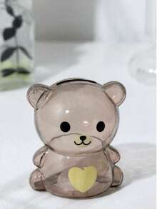 1pc Heart Pattern Bear Design Piggy Bank, Cute Cartoon Coin Box, Home Decor - Chocolate Brown - View 2
