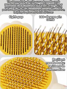 1pc Blue/Yellow Cat & Dog Self-Cleaning Deshedding Brush, One-Click Hair Removal, 140° Curved Steel Needle Slicker Brush With Massage Tips, Ergonomic Handle, Cute Flower Design, Effectively Removes Loose Fur And Undercoat, Pet Grooming Tool - Multicolor - View 4