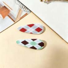 2pcs/8pcs Plaid Hair Clips, Sweet Square Tear-Drop Shaped BB Hair Accessories, Duckbill Hair Clips, Colorful Geometric Grid Hair Accessories, Suitable For Girls Daily Wear - Multicolor - View 5