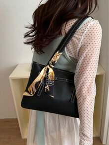 New Luxury High-End Pattern Versatile Women's Shoulder Bag Tote - Black - View 4