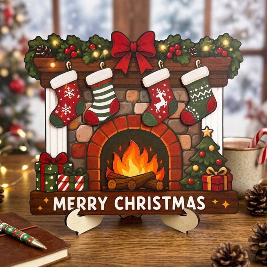 Wooden Christmas Sock Ornament, Desktop Home Kitchen Decor Display Stand, Holiday Party Gift - A - View 1