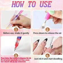 12 Colors Nail Art Pen Set, Nail Art Marker Nail Polish Pen, DIY Nail Art Drawing Painting Outlining Pen, Nail Art Decoration Nail Art Tools - Multicolor - View 5