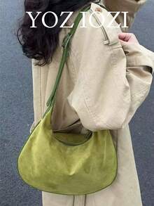 韓系小眾設計復古機車女款托特包，慵懶大容量百搭時尚通勤旅行日常購物單肩斜挎包 - 橄欖綠 - 查看 1