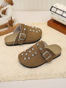 XfxfA 1 Pair Girls Casual Closed-Toe/Embroidered Fashion/Comfortable Slippers, Suitable For Children's Daily/Outdoor Play - Khaki - View 4