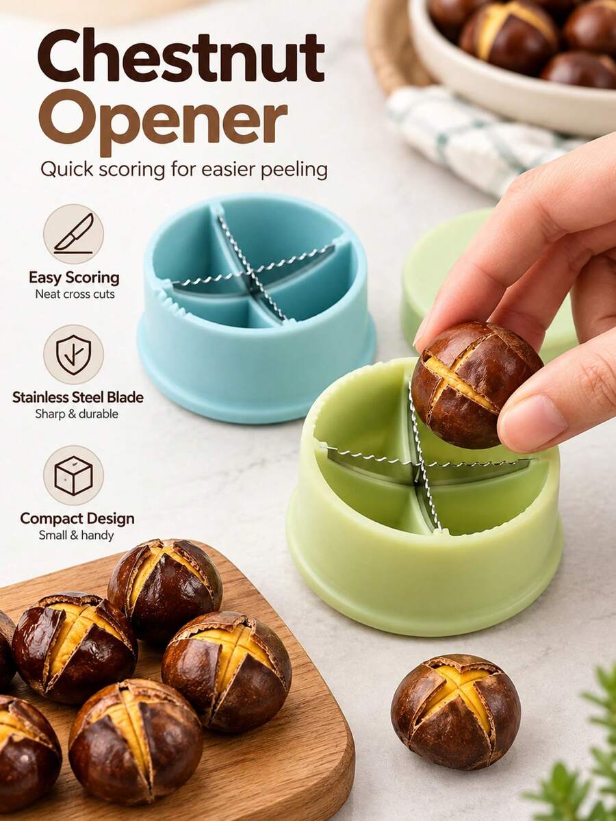 Chestnut Opener And Scoring Tool, Cross-Cut Nut Shell Cutter With Serrated Blade, Designed For Roasted Chestnut Preparation, Makes Peeling Easier, Compact Kitchen Gadget For Effortless Peeling And Prep
