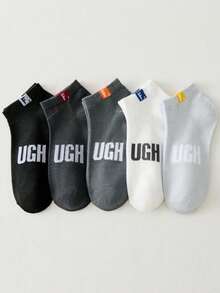5 Pares de Meias Curtas Masculinas, Meias Invisíveis de Algodão, Cinza, Adequadas para Outono, Inverno, Primavera, Verão, Respiráveis e Absorventes de Umidade, Ideais para Esportes, Negócios, Casual e Mudanças de Estação - Multicolorido - Visão 5