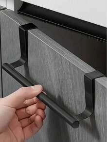 Black Iron Single Bar Towel Rack, Cabinet Door Back Hanging Rack, Cabinet Door Dishcloth Storage Rack, No Drill Towel Bar, Bathroom Towel Storage Rack, Kitchen And Bathroom Space-Saving Towel Bar, Kitchen Gadgets, Kitchen Accessories - Black - View 2