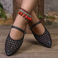 New Hollow Out Breathable Women's Pointed Toe Flat Shoes With Buckle Strap, Comfortable Versatile Women's Shoes - Black - View 2