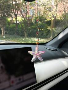 Creative Starfish Coconut Tree Car Hanging Ornament, Rearview Mirror Decoration Pendant, Car Interior Accessory - A - View 4