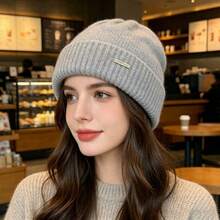 1pc Oversized Knitted Beanie For Women, New Autumn/Winter Style, Versatile, Thickened, Warm, Face-Slimming, Ear-Protecting, Turban Cold Hat - Multicolor - View 6