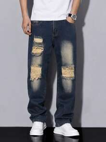 Boys Casual Elastic Waist Distressed Tapered Jeans, All Season - Medium Wash - View 3