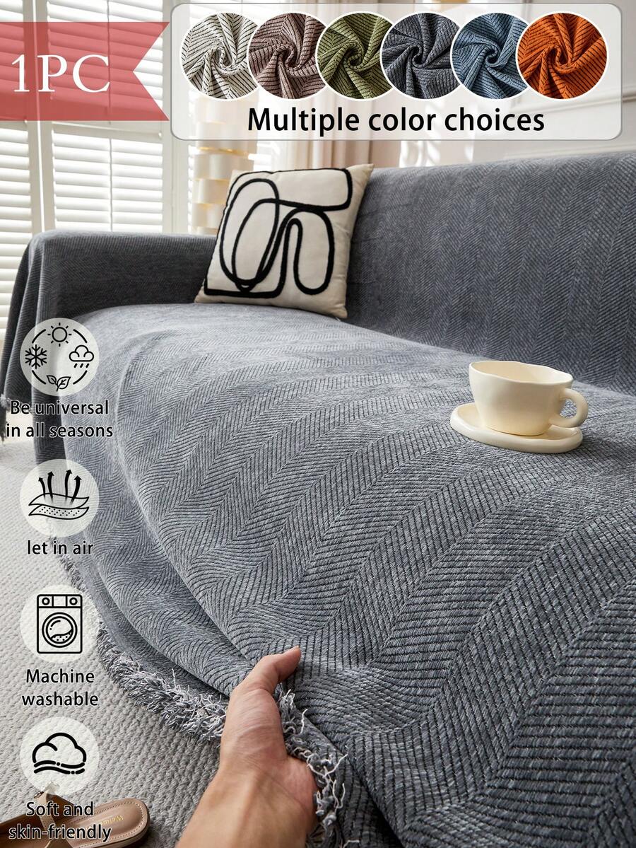1pc Extra Wide & Large Simple Dark Green Sofa Cover, Multifunctional Sofa Blanket, Pet-Friendly Couch Protector, Machine Washable, Dust Proof Furniture Cover, For Bedroom, Office And Living Room, All Season - Dark Grey - View 1