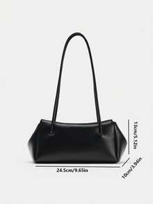 Minimalist Soft Leather Shoulder Bag For Women, Quiet Luxury Daily Commute Tote Handbag, Professional Look, Fall Fashion, Elegant Design, Solid Color - Black - View 5