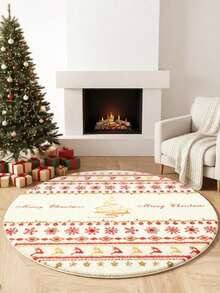 Round Burgundy Christmas Tufted Rug Checkered Border Snowman Gingerbread Gift Candy Cane Plush Rug - Multicolor - View 5