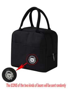 1 pieza Bolsa de almuerzo aislada con estampado de oso lindo, contenedor térmico de comida, mochila escolar - Negro - Ver 5