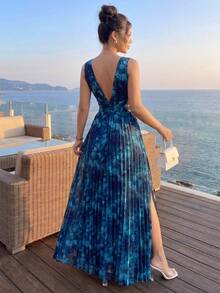 Women Long Dresses - Dark Blue - View 2