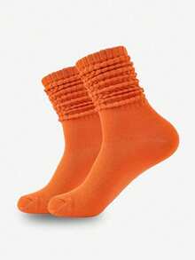 1 Pair Women's Over-The-Knee Socks/Thigh-High Socks/Mid-Calf Socks, Solid Color Leg Warmers, Slouch Socks, Simple And Versatile - Orange - View 3