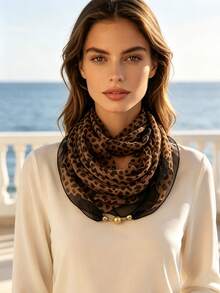 Women's Leopard-Print Scarves, Fashionable Neck Warmers, Chiffon Square Scarves For Spring, Summer, Fall, And Winter, Versatile And Warm Neck Warmers - Multicolor - View 1