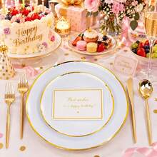 Minimalist White With Gold Rim Round Tray/Plate/Platter - 7.5 Inch Small Plate/10.25 Inch Large Plate, Stackable Space-Saving, Elegant Tableware, Suitable For Weddings, Birthday Parties, Christmas, School Gatherings, Outdoor Banquets And Daily Dining. Suitable For Both Formal And Informal Occasions, Versatile Party Tableware, Ideal Choice For Event Planners - View 5
