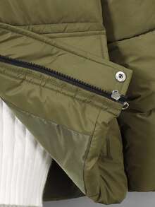 Tween Boy Autumn/Winter Casual Outdoor Versatile Patchwork Webbing D-Ring Buckle Cargo Hooded Big Fur Collar Jacket - Army Green - View 6