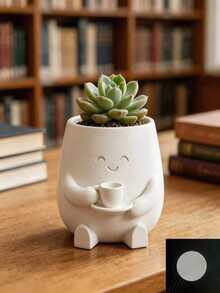 Cute Cat Smiling Face Planter - 3D Printed Mini Flower Pot, Plastic Indoor Plant Pot With Drainage Hole, Asymmetrical Shape Suitable For Home Office Desk Decor, Smiling Flower Pot Gift For Cactus And Small Plants - Promotional Item - View 11