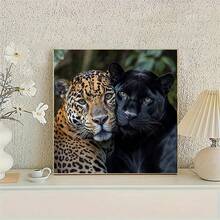 2D Flat Printing 1pc Suitable For Four Seasons Animal Theme: Leopard And Together Pattern, Frameless DIY Diamond Painting, Mosaic Handmade Art Painting Set, Home Decor Painting, Suitable As Holiday Gift - No Frame - View 3