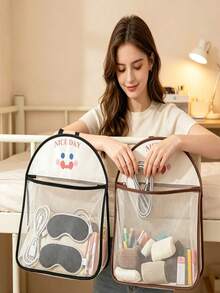 No-Drill Mesh Wall Hanging Storage Bag, Breathable Mesh Surface, Large Capacity, Dual-Use Handheld And Hanging, Bedroom Clutter Storage, Rental Apartment And Dorm Storage Bag - View 2