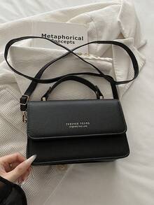 1pc Black Solid Color PU Minimalist Small Square Handbag For Women - Black - View 3