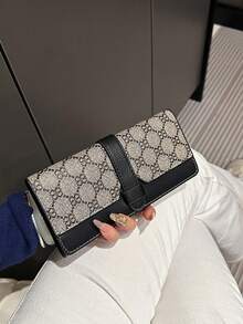 1pc Long Printed Tri-Fold Snap Wallet, Anti-Theft Credit Card Holder, Document Organizer, Coin Purse - Multicolor - View 9