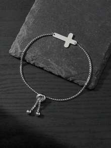 1Pc 3mm Stainless Steel Box Chain Bracelet With Elephant Cross Flower Bike Geometric Charm Minimalist Men Jewelry Gift - Silver - View 4