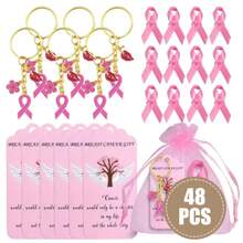 4/48pcs Pink Ribbon Bracelets & Colorful Ribbon Decorations - Designed For Breast Cancer Fundraising Events, Halloween Adult Props - Multicolor - View 5