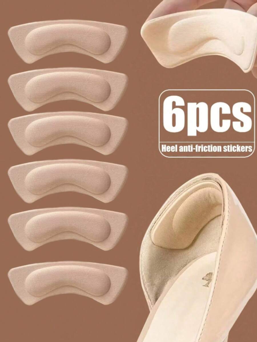 6pcs Thickened Soft Cushioning Heel Pads, Anti-Slip Shock Absorbing, Suitable For High Heels, Dress Shoes, Walking, Running, Unisex Heel Pads - Beige - View 1