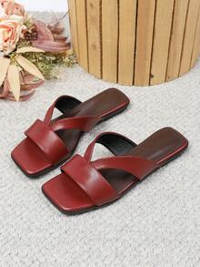 Women's Flat Sandals, Spring/Summer New Versatile Soft Sole Beach Slippers, Fashionable Roman Style Sandals For Women - Burgundy - View 3
