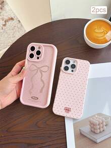 2pcs Polka Dot Print TPU Shockproof Full Coverage Precise Protection Case Compatible With Apple 11/12/13/14/15/16/16Pro/16ProMax/17/17pro/17ProMax/18pro 18ProMax - Multicolor - View 2