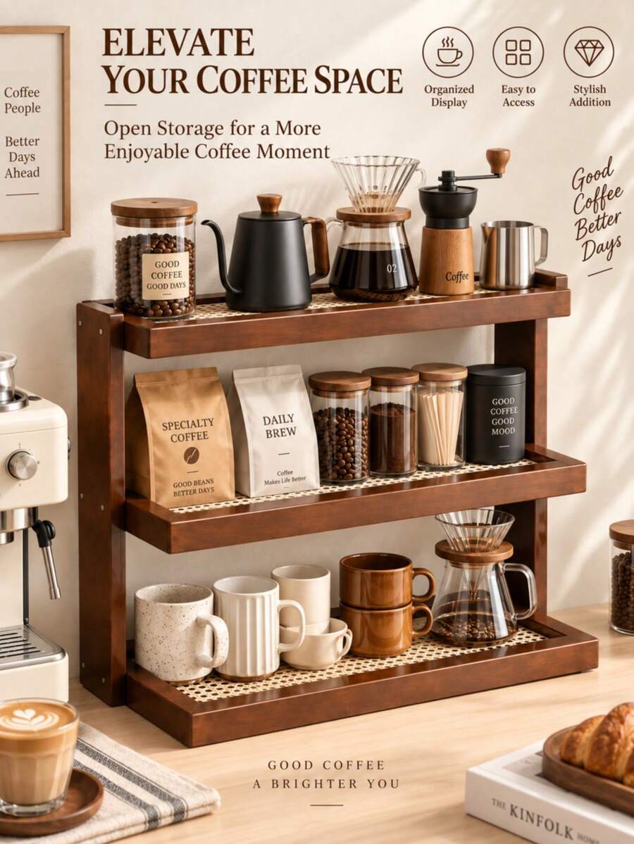 Desktop Storage Rack Home Computer Desk Foldable Coffee Cup Holder Camping Table Bar Counter Organizer Shelf - Multicolor - View 1