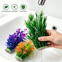 1pc Green Artificial Aquarium Plant, Plastic Fake Fish Tank Grass Decoration With Weighted Base, 20cm Realistic Water Plant, Suitable For Fish Tank, Turtle Tank Landscape, Easy To Clean - Happy Aquarium - View 6