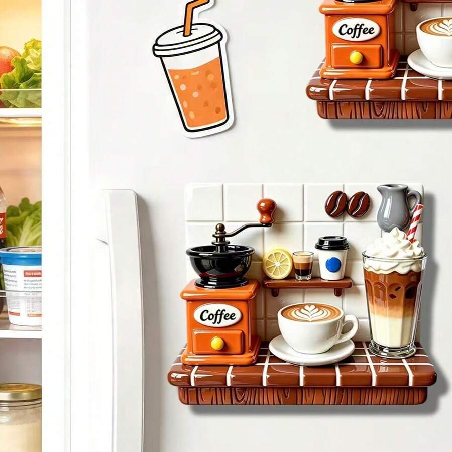 3D Embossed Coffee Machine Fridge Magnet, Personalized Cute Creative Gift Decoration Magnetic Souvenir, These Exquisite Fridge Magnets Are Excellent Creative Gifts, Can Be Used To Decorate Kitchen, Whiteboard, Storage Cabinet, Refrigerator, Also For Home Decor - Style 1 - View 1