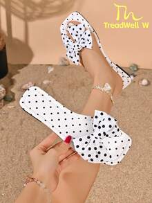 TreadWell W 2026 Summer New Flat Sandals For Women, Bow Design Cute Style Suitable For Outings, Dates And Parties, Soft And Comfortable - White - View 1