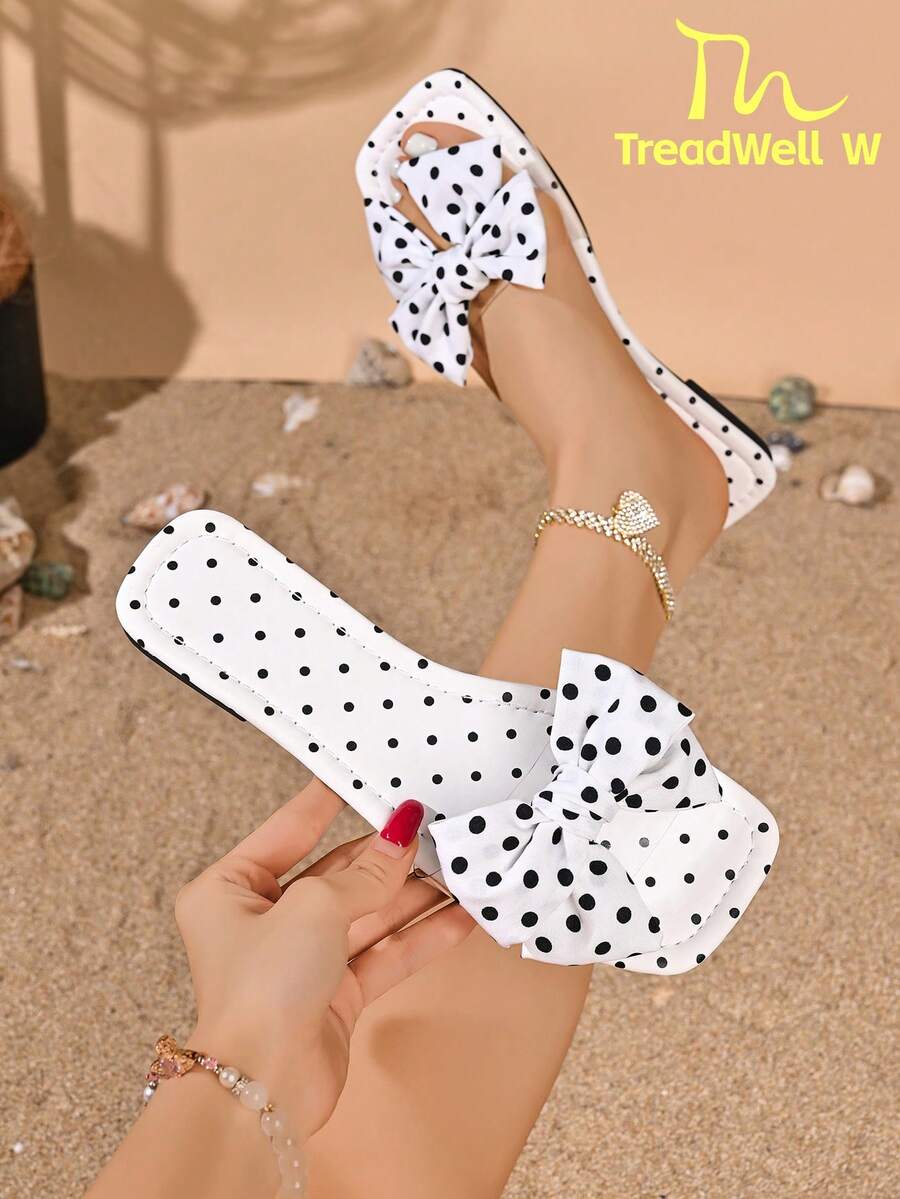 TreadWell W 2026 Summer New Flat Sandals For Women, Bow Design Cute Style Suitable For Outings, Dates And Parties, Soft And Comfortable - White - View 1