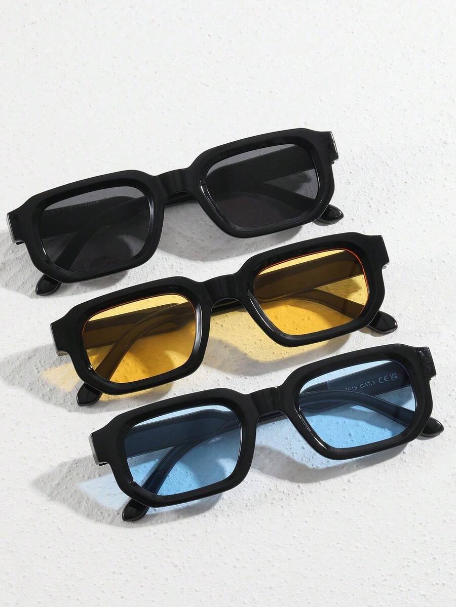1 Pair Men's Black Square PC Frame Minimalist Solid Color Casual Versatile Street Style Fashion Glasses - Orange - View 1