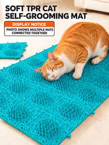 1pc 24.6 X 18.1 X 1.7cm Soft TPR Cat Self-Grooming Massage Pad, Connectable Floor Scratching Mat, Round Bristle Design, Relieves Shedding And Itching, Indoor Cat Grooming Tool - 24.6 X 18.1 cm - View 1
