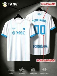 Men Custom Napoli Forza Napule Stripe Print Soccer Jersey, Personalized Name Number Football Shirt Fan Gear Match Training Daily Gift - White - View 2