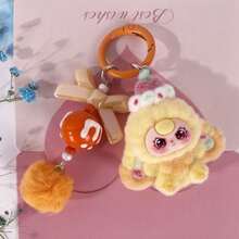 New Adult Unisex Sweetheart Large Ear Flocked Outer Solid Color Plastic Keychain, Fashionable Cute Cartoon Accessory, Bag Charm Key Chain - Multicolor - View 7