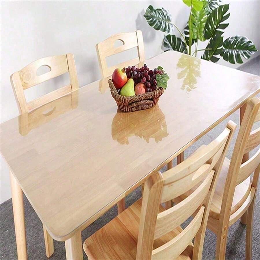 1pc PVC Transparent Tablecloth, Scratch-Resistant And Heat-Resistant - 0.25mm Thick, Dining Table And Coffee Table Protector - Perfect For Home, Office, Hotel Use - Rectangular Design, Tablecloth - White - View 1