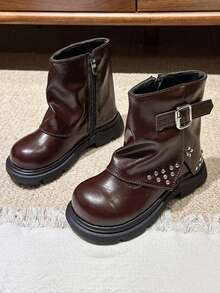 2026 New Fashion Korean Style Boots, Cool Versatile Unisex Leather Boots, Soft Sole Anti-Slip Warm Boots - Brown - View 2